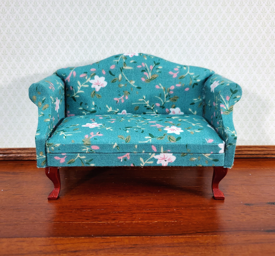 Dollhouse Sofa Couch Turquoise Floral Fabric 112 Scale Miniature Furniture