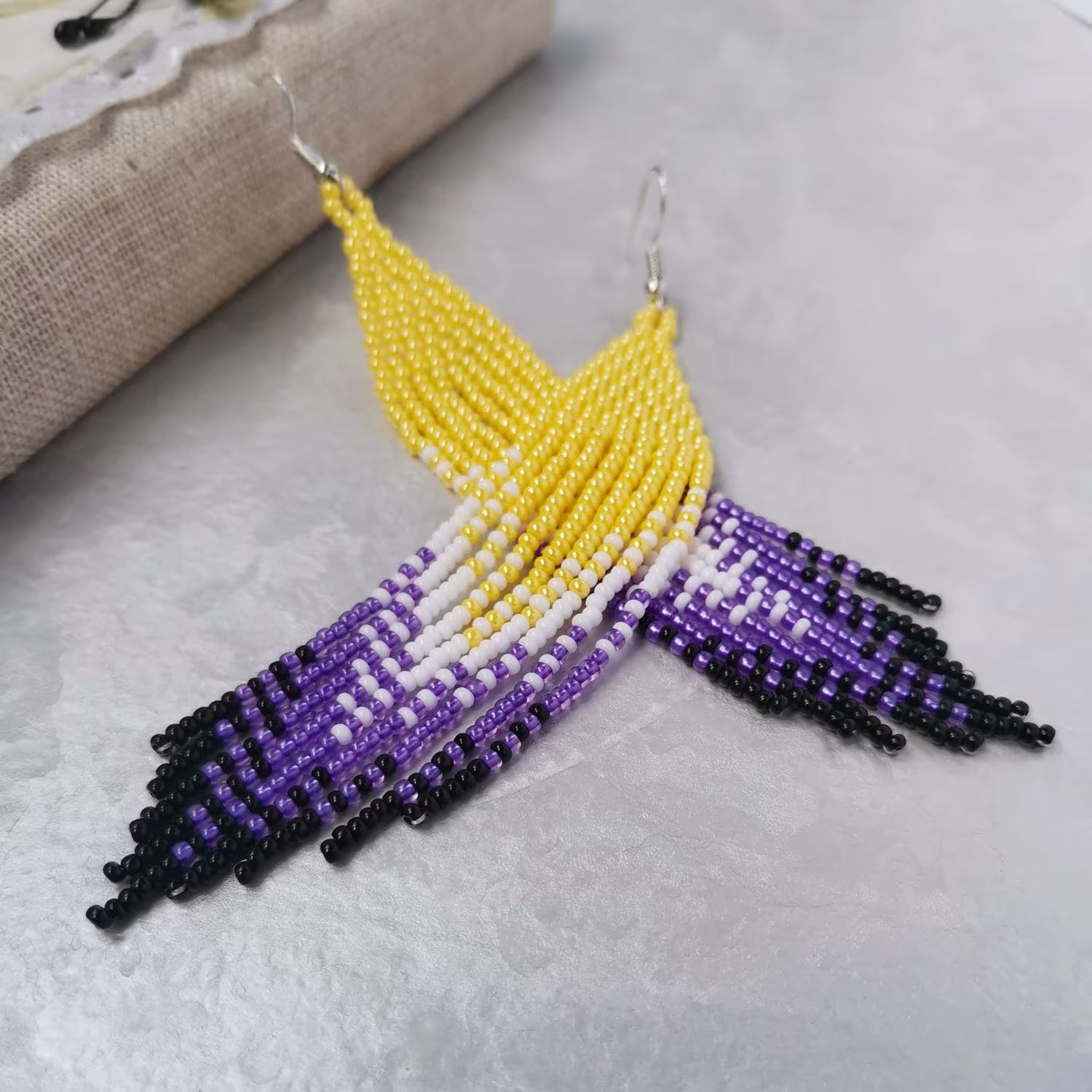 Nonbinary Earrings Colorful Seed Bead Dangle Long Beaded Fringe Handmade Jewelry Surgical Steel