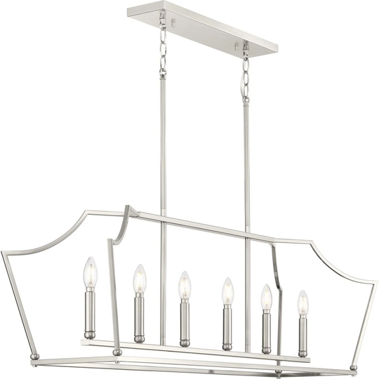 Parkhurst Collection Six-Light New Traditional Brushed Nickel Linear Island Chandelier Light - 42 in x 13 in x 15 in