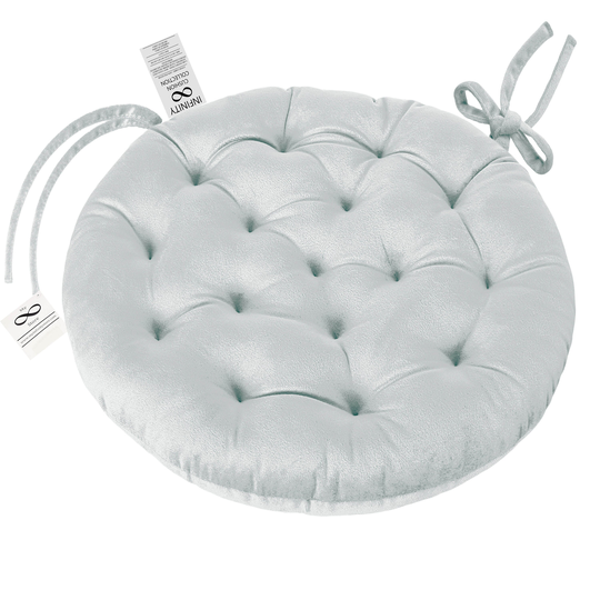 Infinity Collection Silver Gray 16 Inch Round Chair Pad/Cushion Tie Backs Reversible Tufted Plush For Kitchen Bar Stool Dining Room