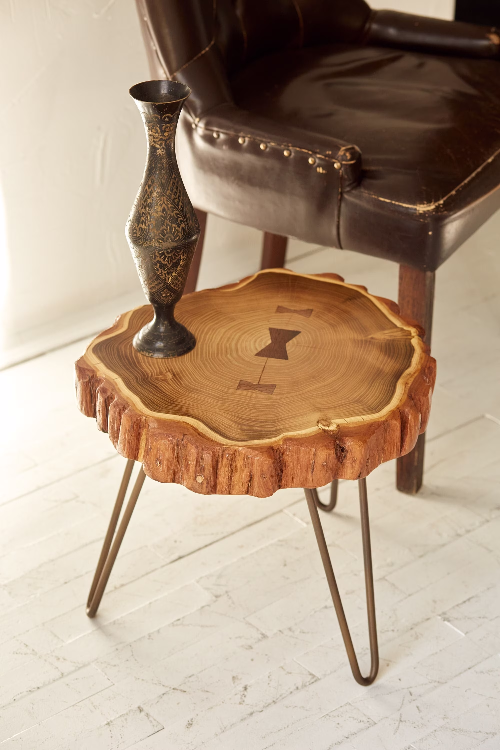 Wood Coffee Table, Slab Round Tables, Rustic End Side Modern Hairpin Legs Mid-Century Table