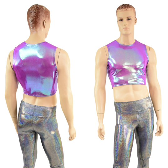 Mens Plumeria Holographic Crew Neck Crop Top 1579246