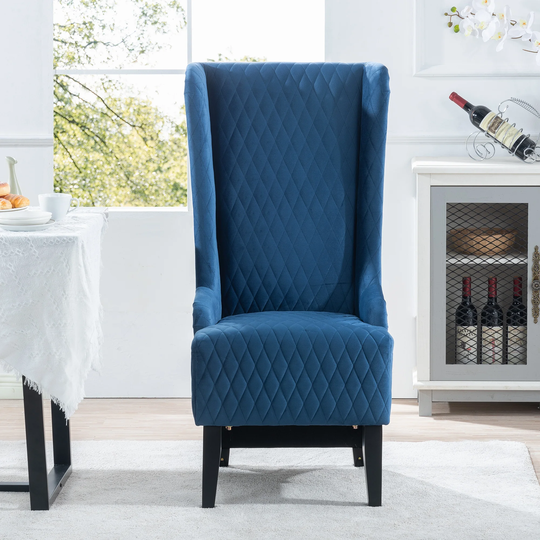 High Back Chair Velvet Fabric Padded Seat Tufted Cushions Side Chair with Birch Foot