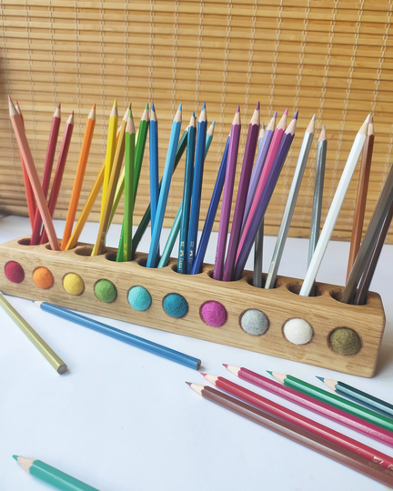 Birthday Gift For Kids, Wooden Pencil Holder, Desk Organizer, Color Sorting, Artist Learning & School
