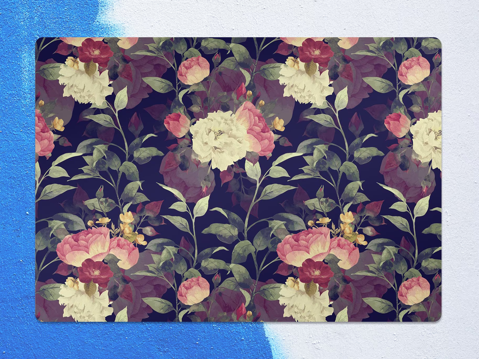 Vintage Flowers Chair Mat, Black Splat Green Vinyl Floor Floral Protective Pvc Office Room Rug, Housewarming Gift