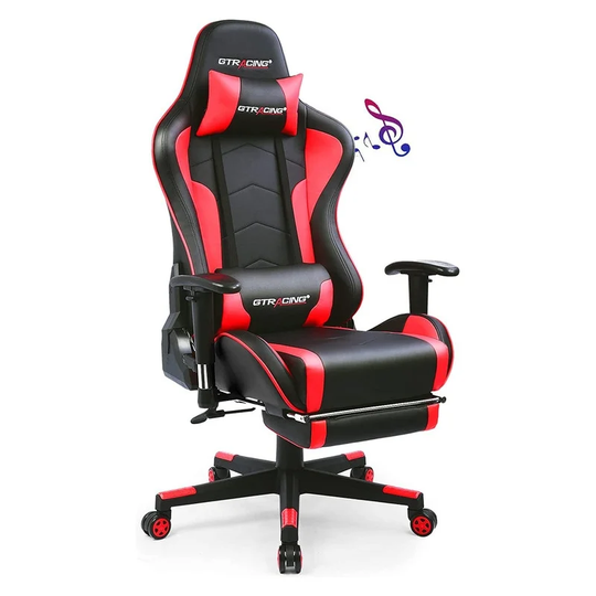 Lucklife Gaming Chair with Footrest, Bluetooth Speakers Ergonomic High Back Music Video Game Chair Computer Office Desk Chair