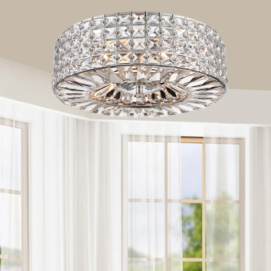 Jolie Chrome Finish 3-light Crystal and Prism Round Flush Mount
