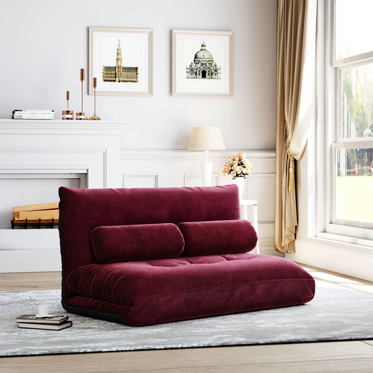 Lazy Sofa Adjustable Folding Futon Sofa Video Gaming Sofa with Two Pillows Burgundy