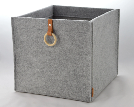 Nordic Style Felt Basket, Large Storage Box With Wooden Handle, Basket Lid, Ikea Kallax, Possible in Custom Size, Modern