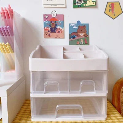 Desktop Organizer, Plastic Storage Box With Drawers, Desktop Container Holder For Stationery Pencil And Cosmetics Makeup