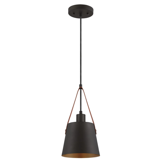 Westinghouse Lighting Pasco One Light Indoor Mini Pendant, Black-Bronze Finish with Leather Strap - 1-Light