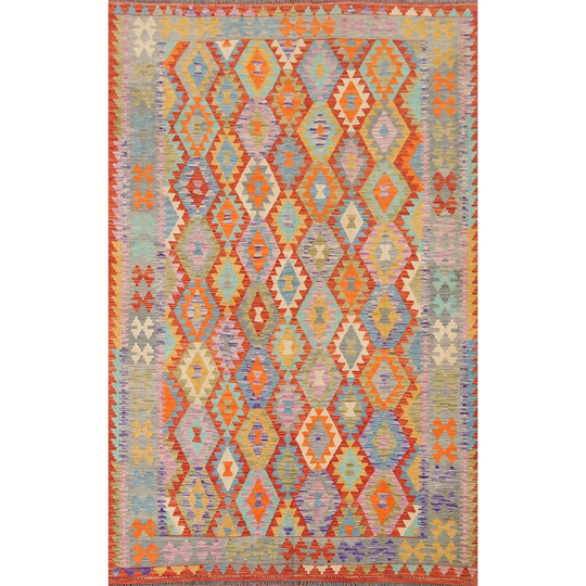 Southwestern Kilim Rug Flatweave Multi-Color Geometric Wool Carpet - 6'9"x9'10"