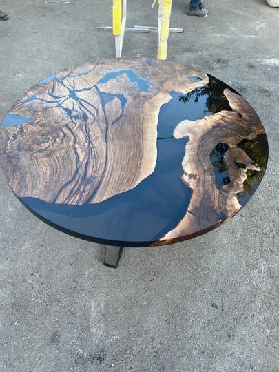 Epoxy Resin Coffee Table, Custom 40" Diameter Round Aesthetic Black Table For Tinabear