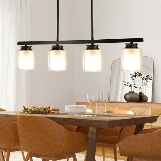 3-Light/4-Light Industrial Kitchen Island Lighting, Glass Linear Chandelier, Pendant Light Fixture for Kitchen Island
