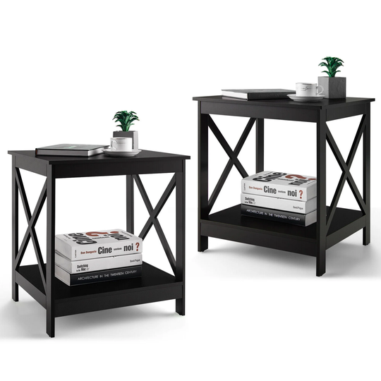 Gymax Set of 2 Accent End Table 2-Tier Sofa Side Table Nightstand w/