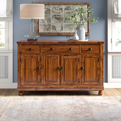 Aminia 58" Wide 3 Drawer Acacia Wood Sideboard