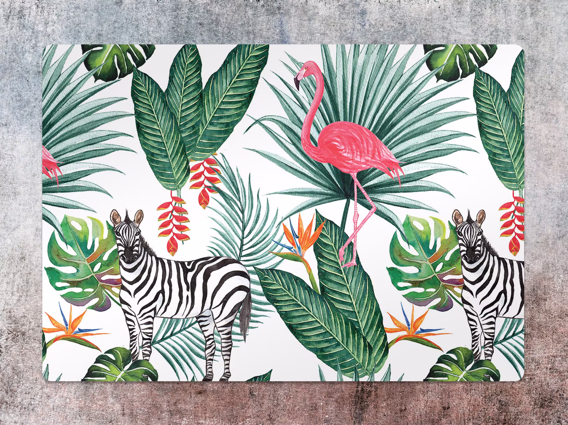 Zebra & Flamingo Chair Mat, Green Protective Pink Splat Animal Vinyl Floor Pvc Area Rug, Comfort Game Room Rug