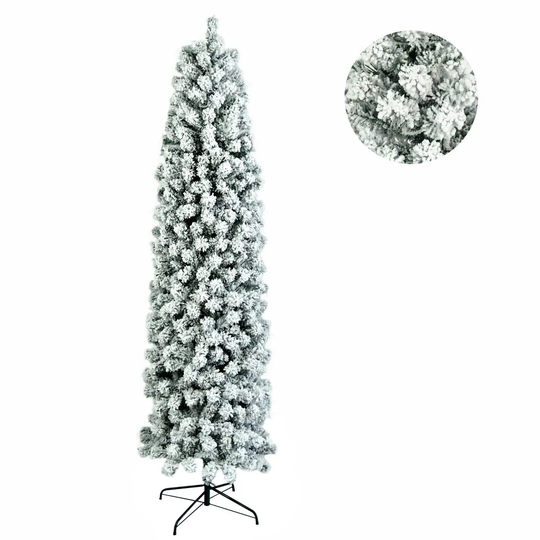 7.5ft Pencil Flocking Artificial Christmas Tree with Stand White