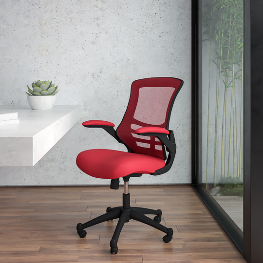 Mid-Back Blue Mesh Swivel Ergonomic Task Office Chair with White Frame and Flip-Up Arms