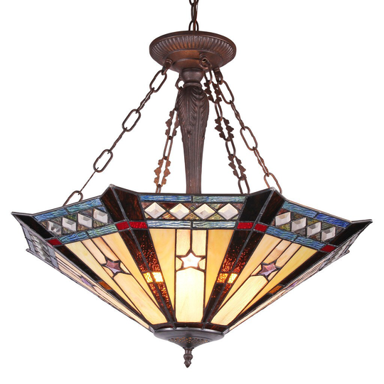 Tiffany Style Mission Design 3-light Dark Antique Bronze Inverted Pendant