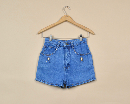 Vintage Denim Size 24 Embellished Gold High Rise Shorts