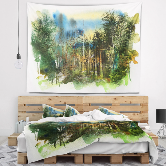 Designart 'Colorful Forest Watercolor' Landscape Painting Wall Tapestry