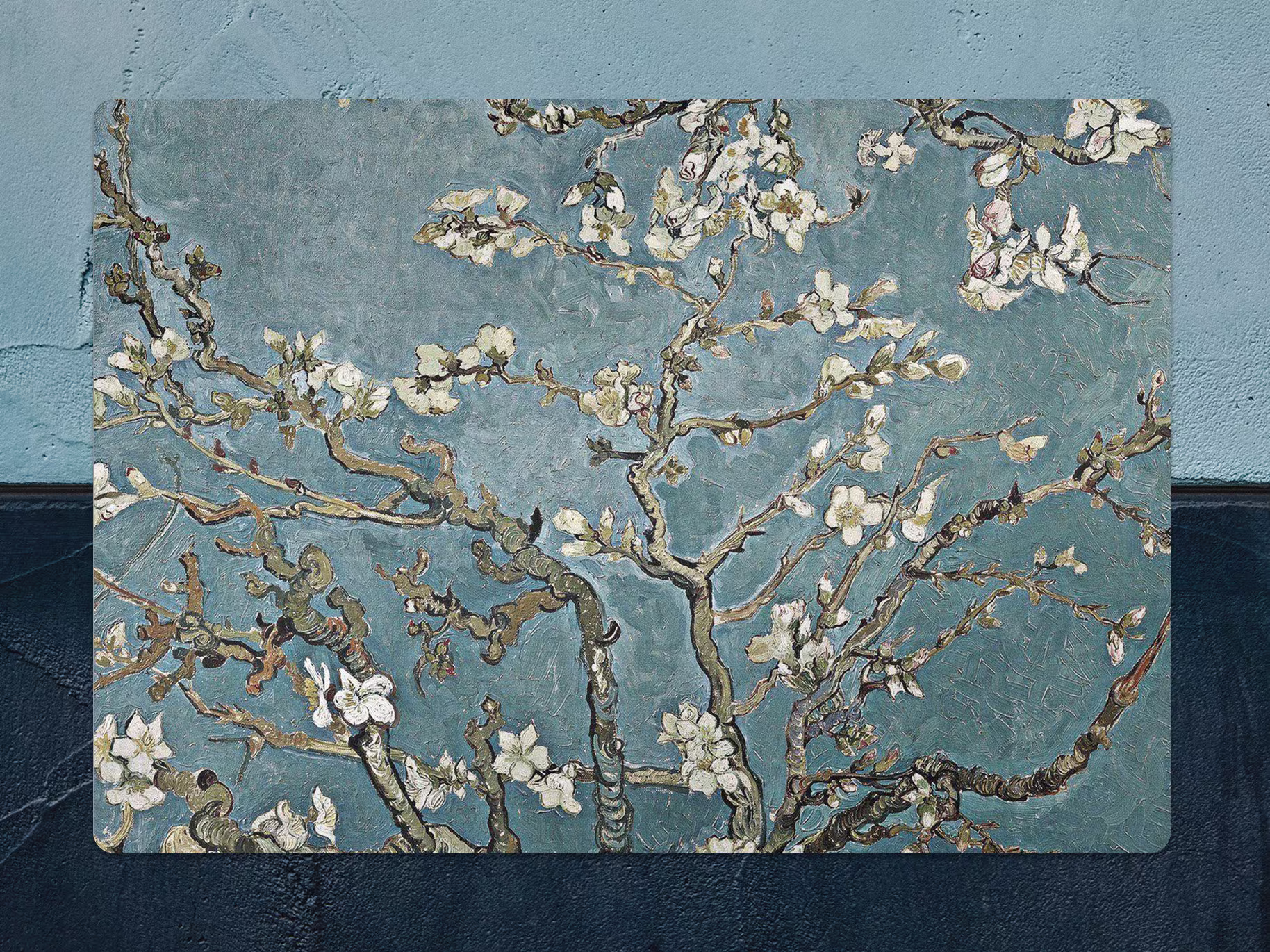 Cherry Blossom Chair Mat, Blue Protective Brown Splat Japanese Vinyl Floor Pad, Area Rug, Housewarming Gift, Splash Mat