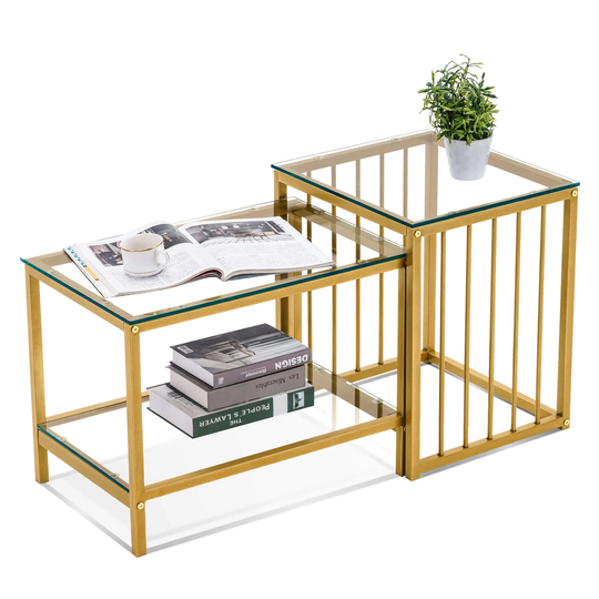 Ivinta Square Glass Nesting Coffee Table, End Table for Living Room