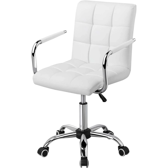 Dark Brown/ White/ Pink Modern Faux Leather Mid-Back Office Chair with Armrests and Wheels - 24"D x 21.7"W x 40.6"H