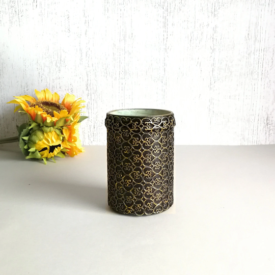 Little Gothic Black Vase/Makeup Brush Or Pencil Holder Goth Birthday Gift Kitchen Utensils Votive Tealight Candle
