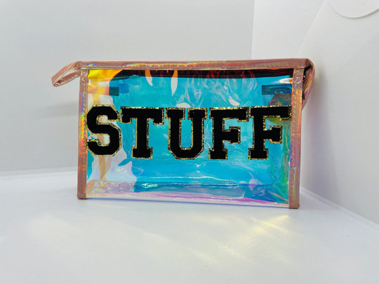 Personalized Bag, Holographic Makeup Bag, Clear Cosmetic Bag Large Iridescent Pouch Cute Pencil Case Stationery Box