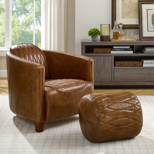 Art Leon Mid-century Modern Leahter Chair and Ottoman
