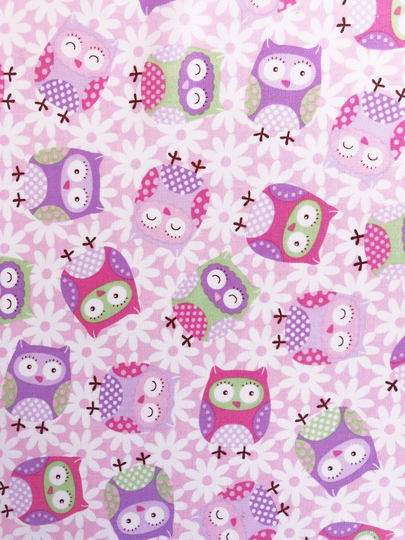Baby Owl & Daisy Floral Pink Purple Quilting Cotton Fabric By 1/2 Yard Or Fat Quarter, Owls With Glasses Fabric, On The Tree Branch