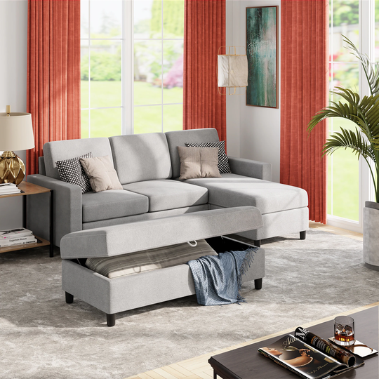Futzca Modern Compact Convertible Sectional Sofa w/ Reversible Chaise