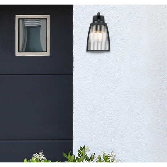 Westinghouse Lighting Niko One Light Outdoor Wall Fixture, Textured Black Finish, Clear Ribbed Glass - 1-Light