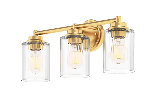 3 Light Wall Sconce - Bathroom Light Industrial Glass Lamp Mounted Gold