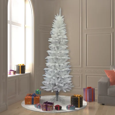 Sparkle Crystal White Spruce Pencil 7.5' Artificial Christmas Tree with Stand