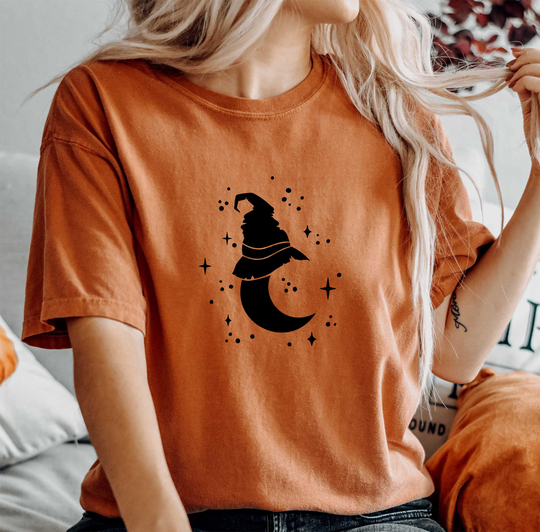 Comfort Colors Celestial Moon Hat Art Shirt, Art Top, Animals T-Shirt, Comfy Oversized Boho