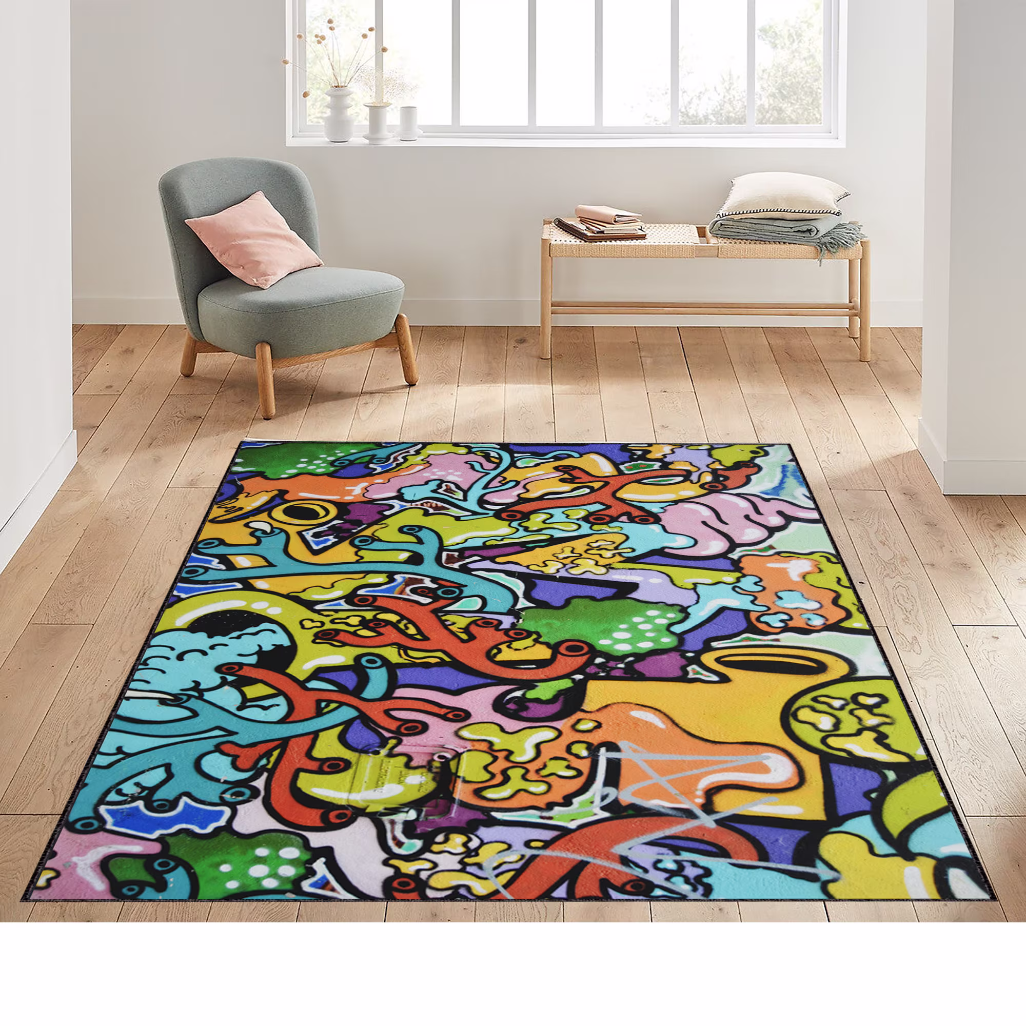 Graffiti, Graffiti Rug, Colorful Rugs, Grafiti Unique Abstract Art Gift Bright, Face