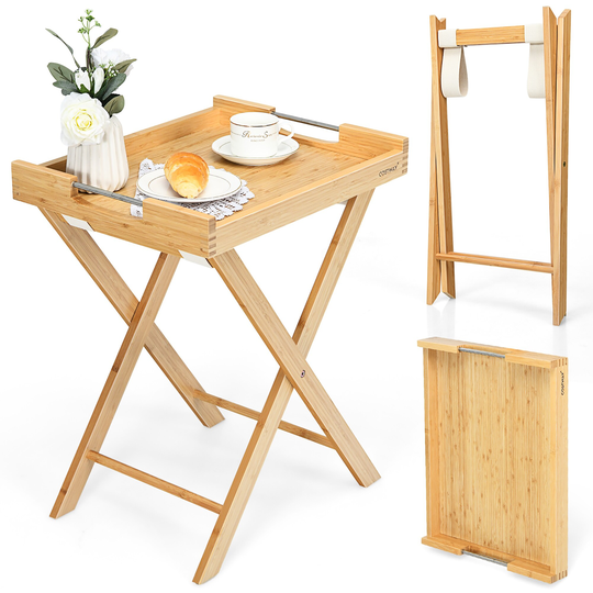 Folding Bamboo Side Table TV Tray Table Portable Snack Side Table