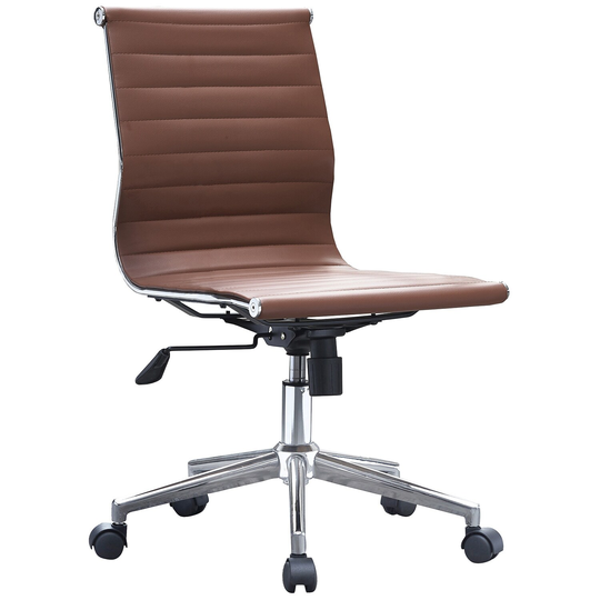 Set of 2 Swivel Adjustable Height PU Leather Office Chair Mid-Back Armless No Arms Side Ribbed Executive Ergonomic