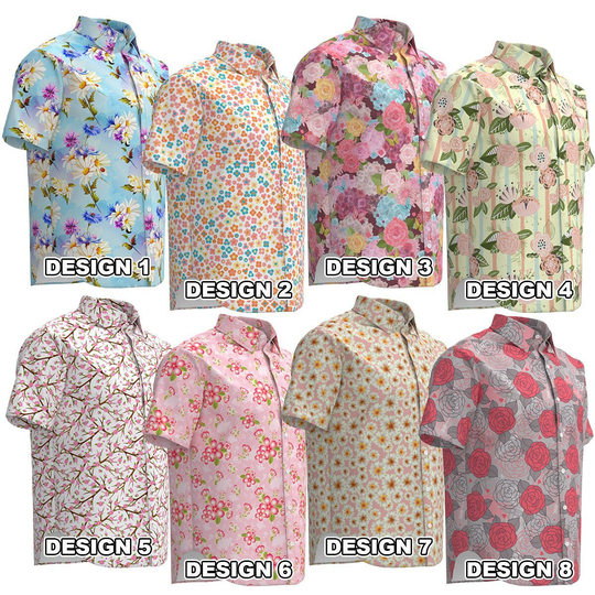 Flowers Cute Floral Cornflower Roses Sakura Cherry Blossom Chrysanthemum Camomile Waterlily Lily Short Sleeve Collar Button Shirt