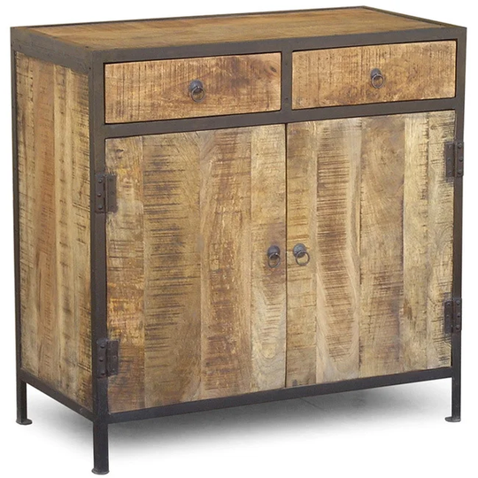 Handmade Industrial Reclaimed Wood and Iron Sideboard Cabinet (India)