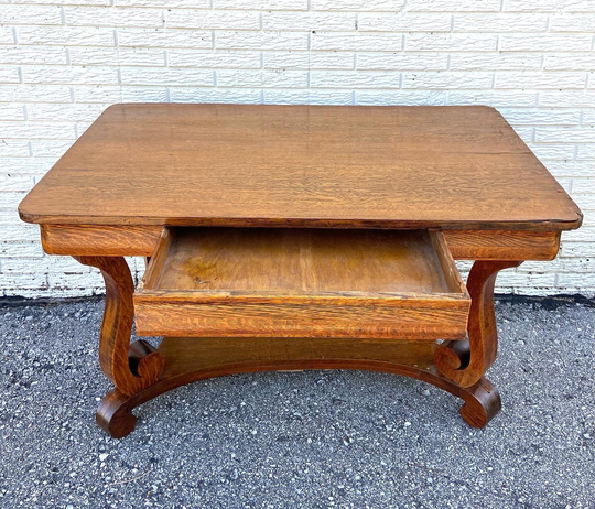 Antique American Empire Style Tiger Oak Library Table Server Desk