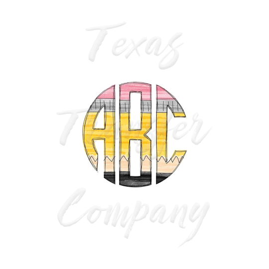 Pencil Round Monogram School Sublimation Transfer, Cotton Heat Back To Teacher Transfer