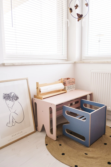 Set Montessori Cube Chairs | Table + Kids Chair 2, 5 - 6 Year Plywood Or Toddler Step Stool Kubi.set3