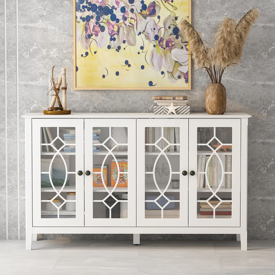 Timechee 4 Door Accent Cabinet Storage Cabinet Tempered Glass - 53.9"W x 31.9"H