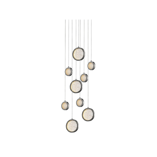 Avenue Lighting Bottega Collection polished nickel solid brass and beveled glass LED round 9 light pendant fixture. - 19