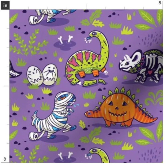 Jurassic Halloween Fabric By The Yard | Dinosaurs Dinos Skeleton Mummy October Custom