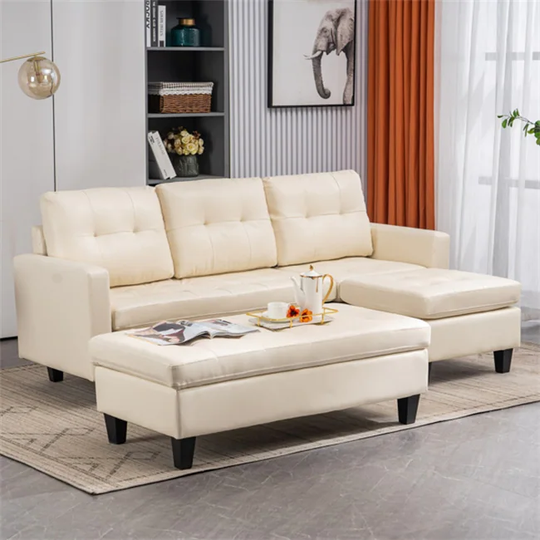 L-shaped Variable Combination Three-Seat Indoor Sofa White